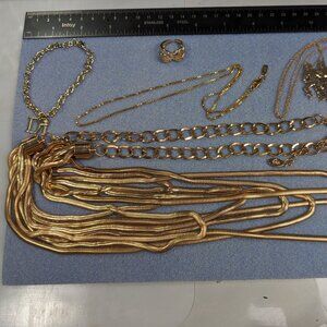 Gold Tone Jewelry Lot Necklaces Ring Bracelet 5 Piece Lot